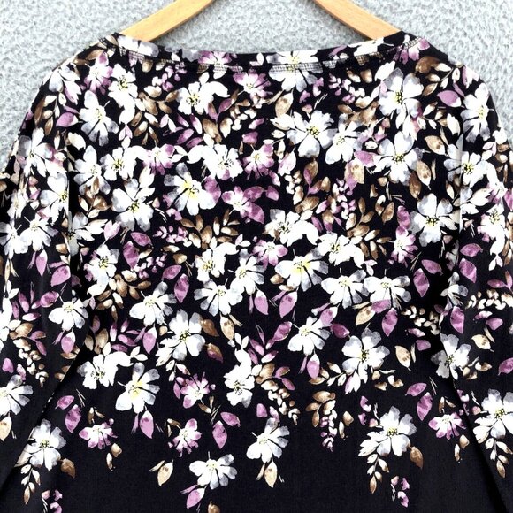 J Jill Top Womens Small Purple Floral Fit Relaxed Shirttail Modal Blend Tee Knit - Picture 4 of 10